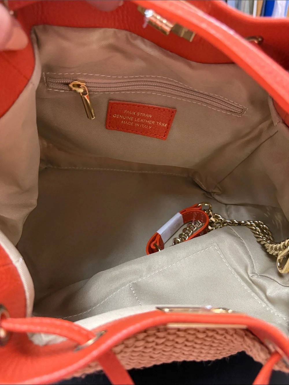 Textured Straw-Front Hobo Bag in Orange